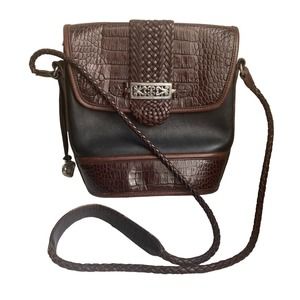 Vintage Brighton Cheryl Crossbody Leather Bag Alligator Embossed Black Brown 90s